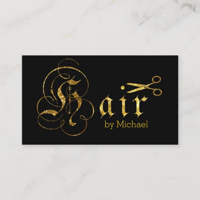 Hair Stylist Gold Scissors Script Salon #2 Visitenkarte (Vorderseite)