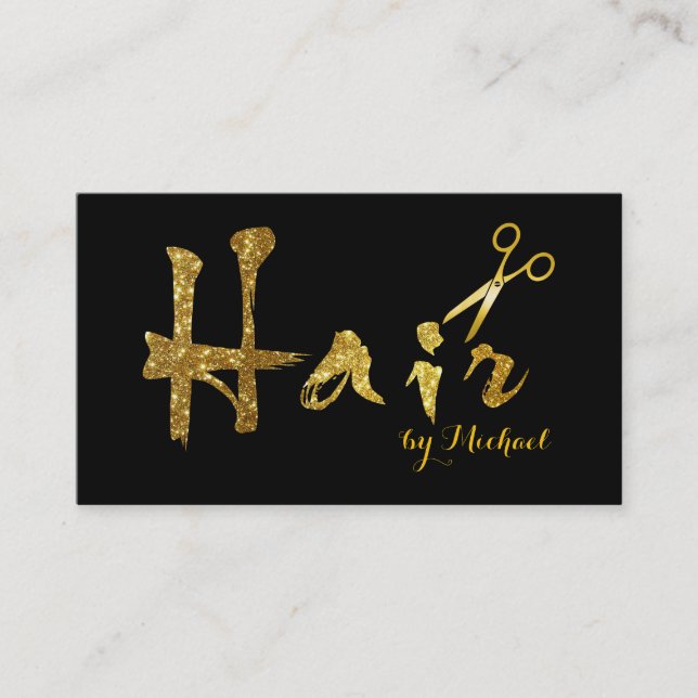 Hair Stylist Gold Scissors Script Salon #4 Visitenkarte (Vorderseite)