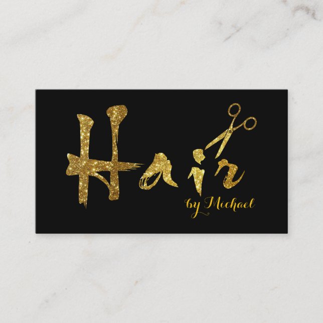 Hair Stylist Gold Scissors Script Salon Visitenkarte (Vorderseite)