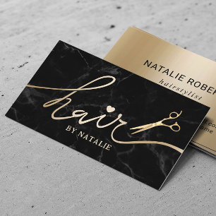 Hair Stylist Gold Script Salon Black Marble Visitenkarte
