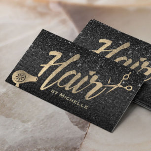 Hair Stylist Gold Typografie Modern Black Glitzer Visitenkarte