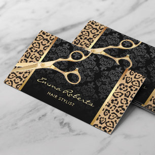 Hair Stylist Goldschere Moderner Leopard Salon Visitenkarte