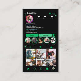 Hair Stylist Instagram Green | Scan zum Verbinden Visitenkarte