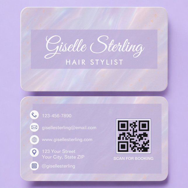 Hair Stylist Iridescent QR Code Professional Visitenkarte (Von Creator hochgeladen)