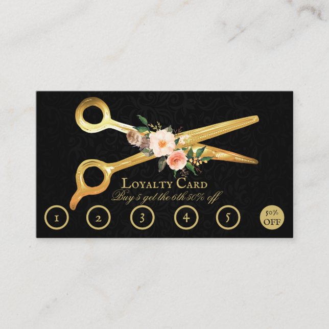 Hair Stylist Luxury Gold Scissors Loyalty Card Treuekarte (Vorderseite)