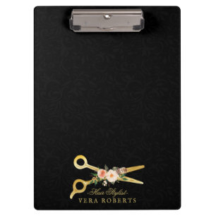 Hair Stylist Luxury Scissors Damask Floral Klemmbrett