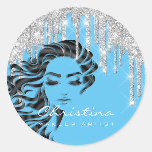 Hair Stylist Makeup Artist Glitzer Eyelash Grau Runder Aufkleber