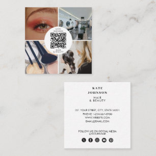 Hair Stylist Makeup Artist QR Social Media Icons Quadratische Visitenkarte