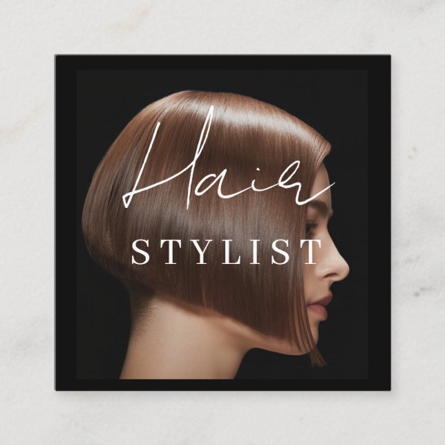 Hair stylist modern photo  square business card quadratische visitenkarte (Vorderseite)