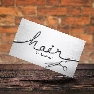 Hair Stylist Modern Silver 3D Script Appointment Terminkarte