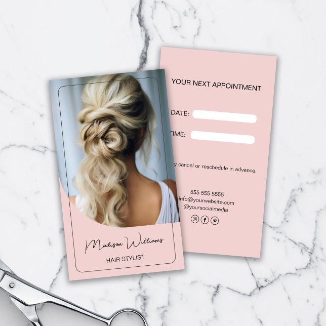 Hair Stylist Modernes Rosa Terminkarte (Hair Stylist Modern Pink Appointment Card)
