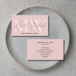 Hair Stylist Monogram Blush Pink Visitenkarte