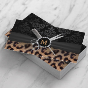 Hair Stylist Monogram Modern Leopard Print Visitenkarte