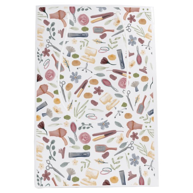 Hair Stylist | Muster | Wasserfarbe Mittlere Geschenktüte (Vorderseite)