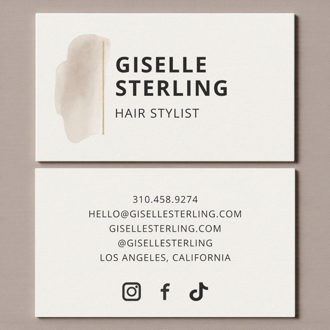 Hair Stylist Neutral Beige Watercolor Minimalist  Visitenkarte (Von Creator hochgeladen)