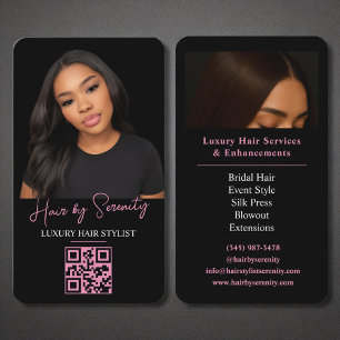 Hair Stylist QR Code Luxus Black Pink Schönheit Visitenkarte