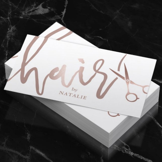 Hair Stylist Rose Gold Handgeschriebener Script Sa Visitenkarte (Von Creator hochgeladen)