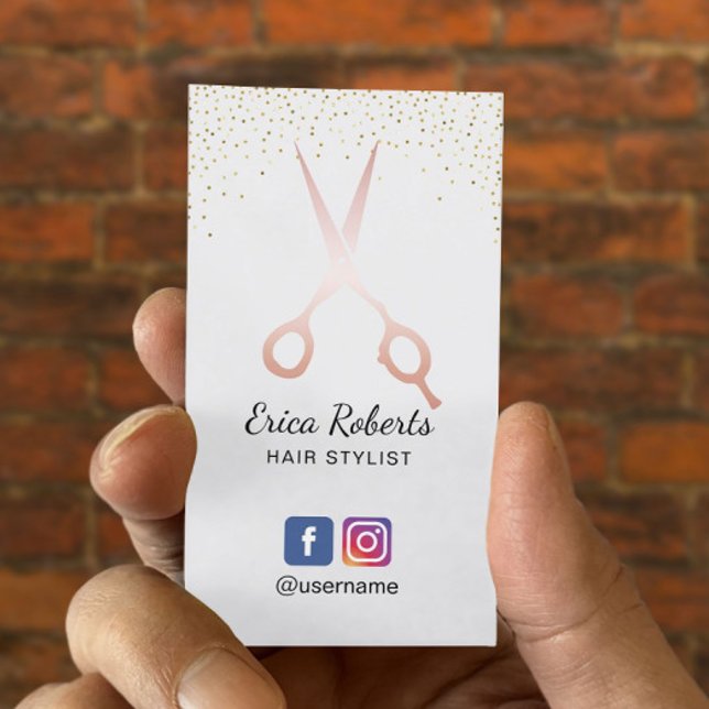 Hair Stylist Rose Gold Schere Salon Social Media Visitenkarte (Von Creator hochgeladen)
