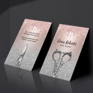 Hair Stylist Rose Gold Tropfen Silver Glitzer Salo Visitenkarte