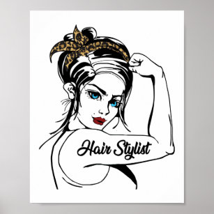 Hair Stylist Rosie The Riveter Leopard Cheetah Poster