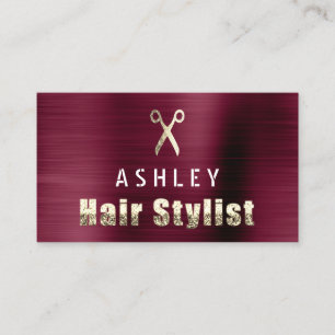 Hair Stylist Salon Burgund Gold Anstellungskarte Visitenkarte