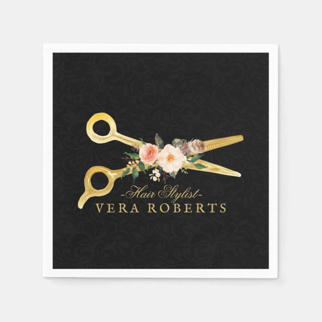 Hair Stylist schwarz Damask Luxury Gold Scheren Serviette (Vorderseite)
