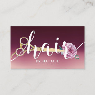 Hair Stylist Scissor & Blume Typografy Burgundy Visitenkarte