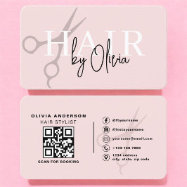 Hair Stylist Scissors Blush Pink QR Code  Visitenkarte