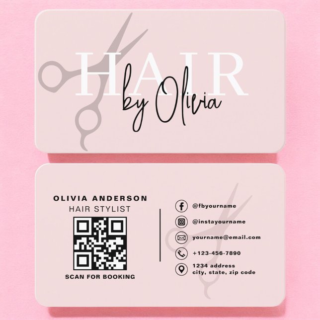 Hair Stylist Scissors Blush Pink QR Code  Visitenkarte (Von Creator hochgeladen)