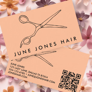 Hair Stylist Scissors Chic Barber QR Code Peach Visitenkarte