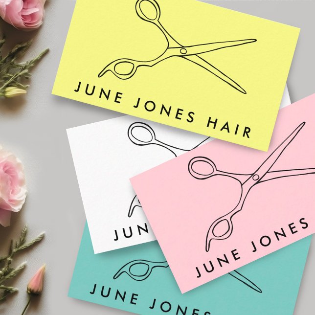 Hair Stylist Scissors Chic Line Zeichn CUSTOM Bus Visitenkarte (Hairdressers! Add your own info, change the text, font, colors of this customizable business card. )