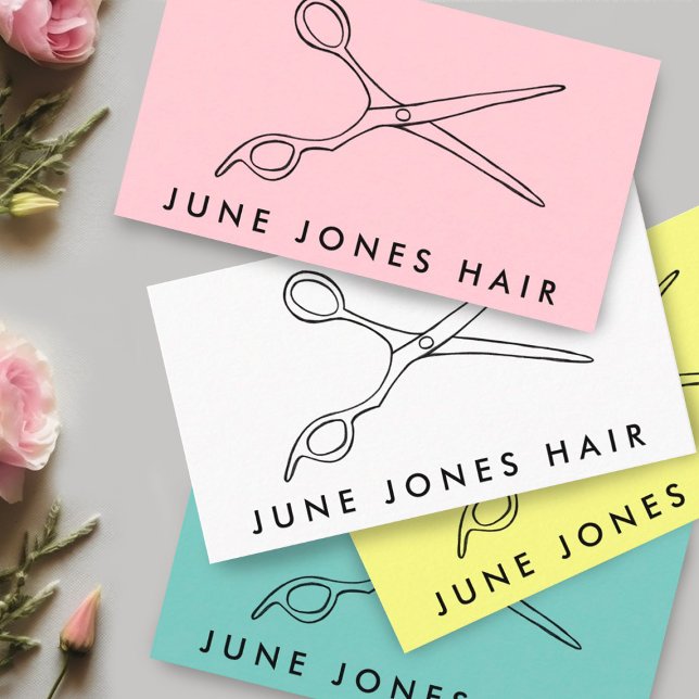 Hair Stylist Scissors Chic Line Zeichnend CUSTOM Visitenkarte (Hairdressers! Add your own info, change the text, font, colors of this customizable business card. )