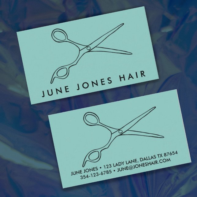 Hair Stylist Scissors Chic Line Zeichnend CUSTOM Visitenkarte (Hairdressers! Add your own info, change the text, font, colors of this customizable business card. )