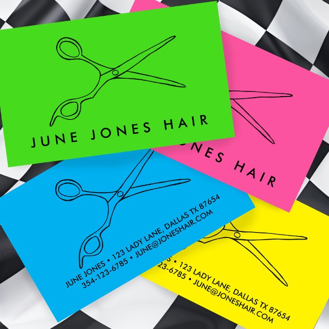 Hair Stylist Scissors Chic Line Zeichnend CUSTOM Visitenkarte (Hair Stylist Scissors Chic Line Drawing CUSTOM Bold Colorful Business Card
)