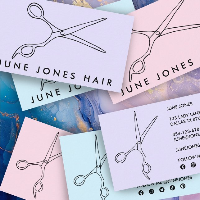 Hair Stylist Scissors Elegante Chic Social Media Visitenkarte (Hair Stylist Scissors Elegant Chic Social Media Business Card
)