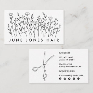Hair Stylist Scissors Elegante Wildblumen BW Chic Visitenkarte