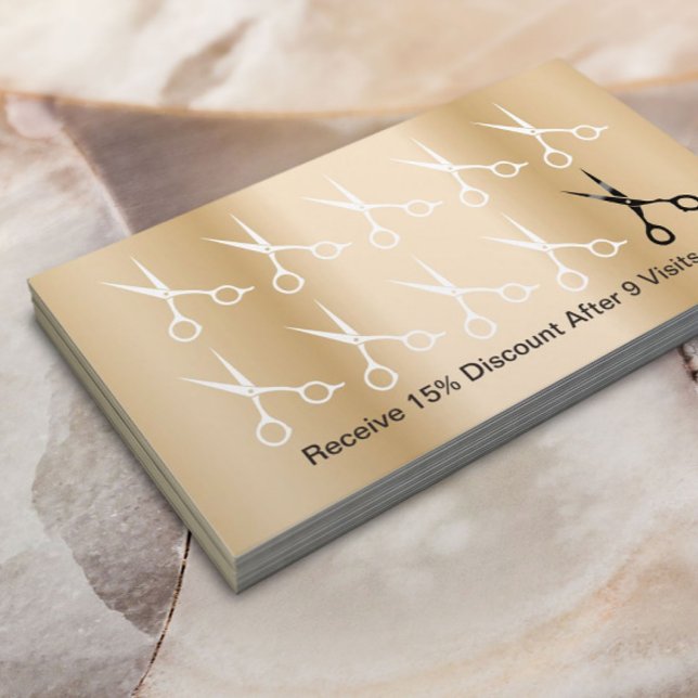 Hair Stylist Scissors Modern Gold Loyalty Punch Treuekarte (Von Creator hochgeladen)