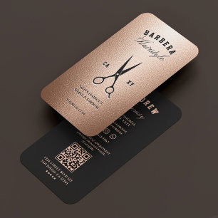 Hair Stylist Scissors Rosegold Black Modern Visitenkarte