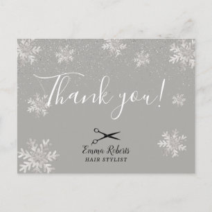Hair Stylist Silver Snowflakes Holiday Danke Postkarte