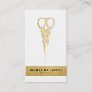 Hair Stylist Vintag Gold Scissors Chic Business Visitenkarte