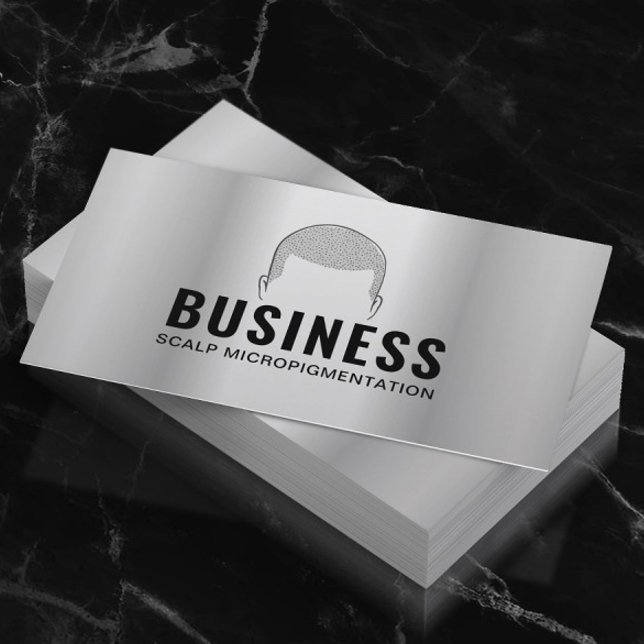 Hair Tattoo Scalp Micropigmentation Modernes Metal Visitenkarte (Von Creator hochgeladen)