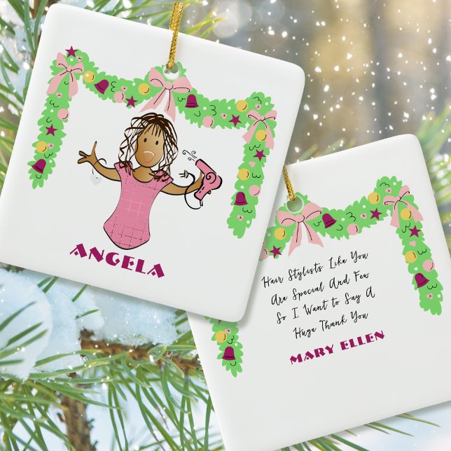 Hairdresser Cartoon Ethnic Thank You Christmas Keramikornament (Von Creator hochgeladen)