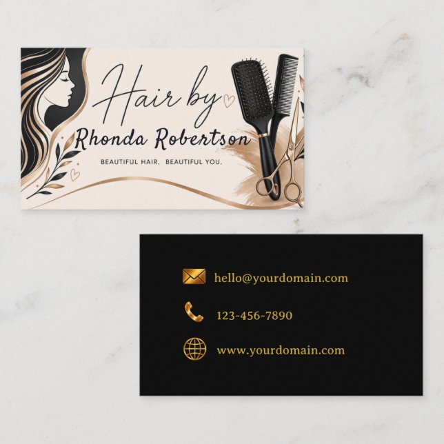 Hairdresser Elegant Business Card Visitenkarte (Vorne/Hinten)