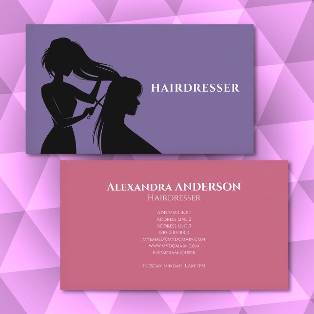 Hairdresser - Purple & Pink Visitenkarte (Hairdresser - Purple & Pink Business Card)