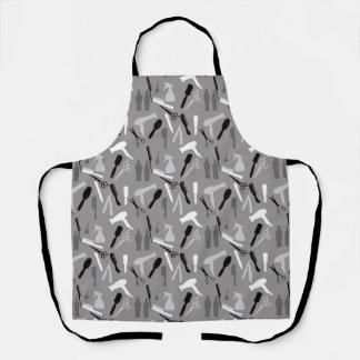 HAIRDRESSER TOOLS PATTERN DESIGN IN CHARCOAL GRAY SCHÜRZE