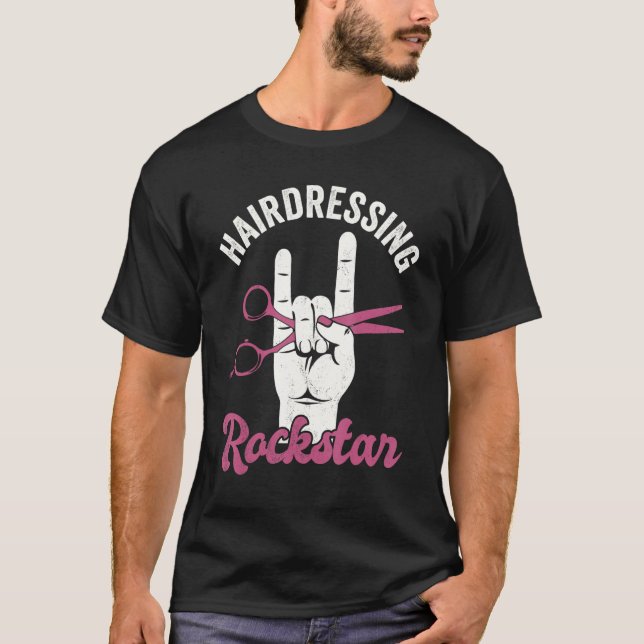 Hairdressing rockstar, funny hair stylist, retro h T-Shirt (Vorderseite)