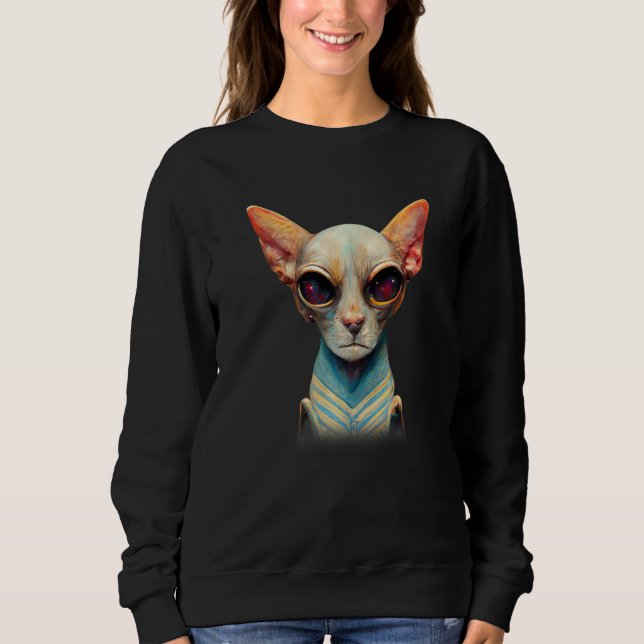 Hairless Sphynx Cat Alien UFO Portrait  1 Sweatshirt (Vorderseite)