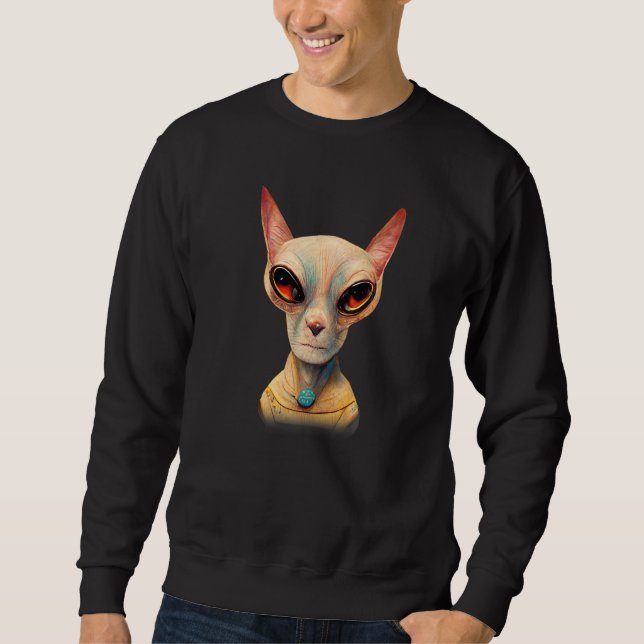 Hairless Sphynx Cat Alien UFO Portrait   Sweatshirt (Vorderseite)