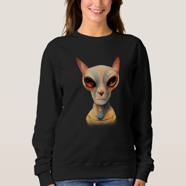 Hairless Sphynx Cat Alien UFO Portrait   Sweatshirt (Vorderseite)