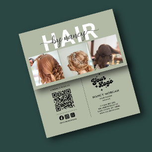 Hairstylist 3 Foto QR-Code Logo Salbeigrün Visitenkarte